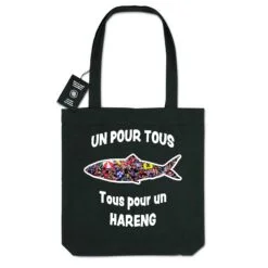 Tote bag en toile 100% recyclé 300g/m² - Un pour tous Tous pour un hareng